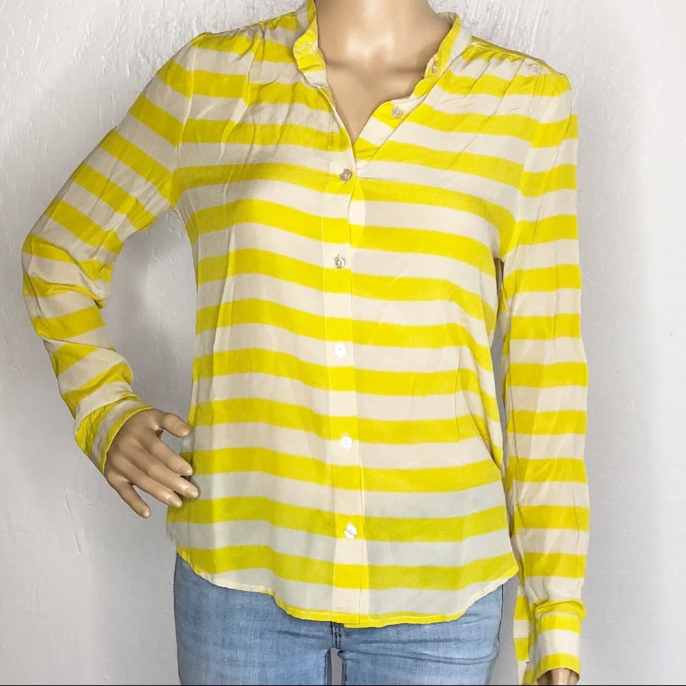 PIM + Larkin Yellow striped button down blouse D - Picture 4 of 6